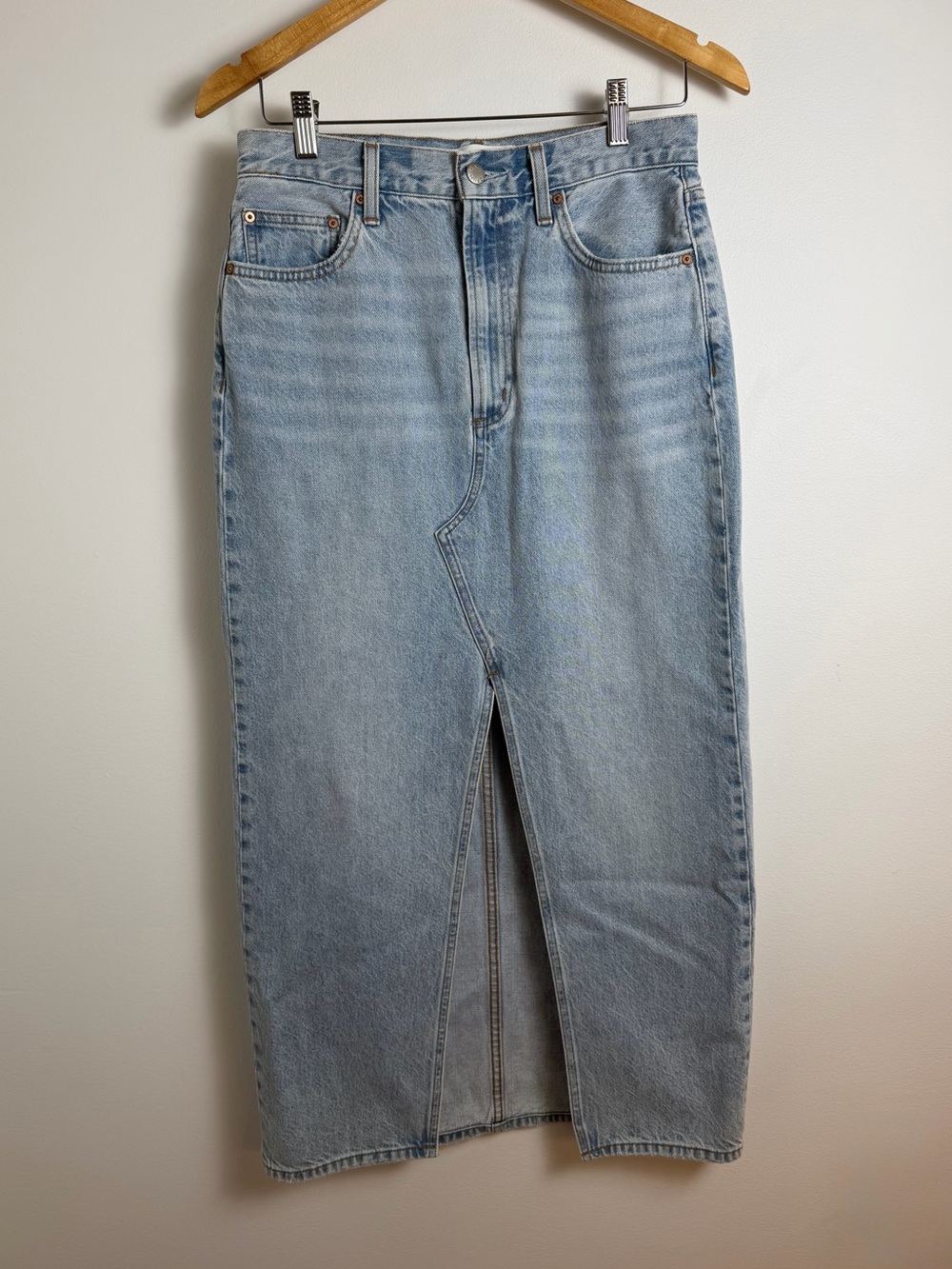 Aritzia Denim Forum 90s Vintage Maxi Jean Skirt Light Wash 27